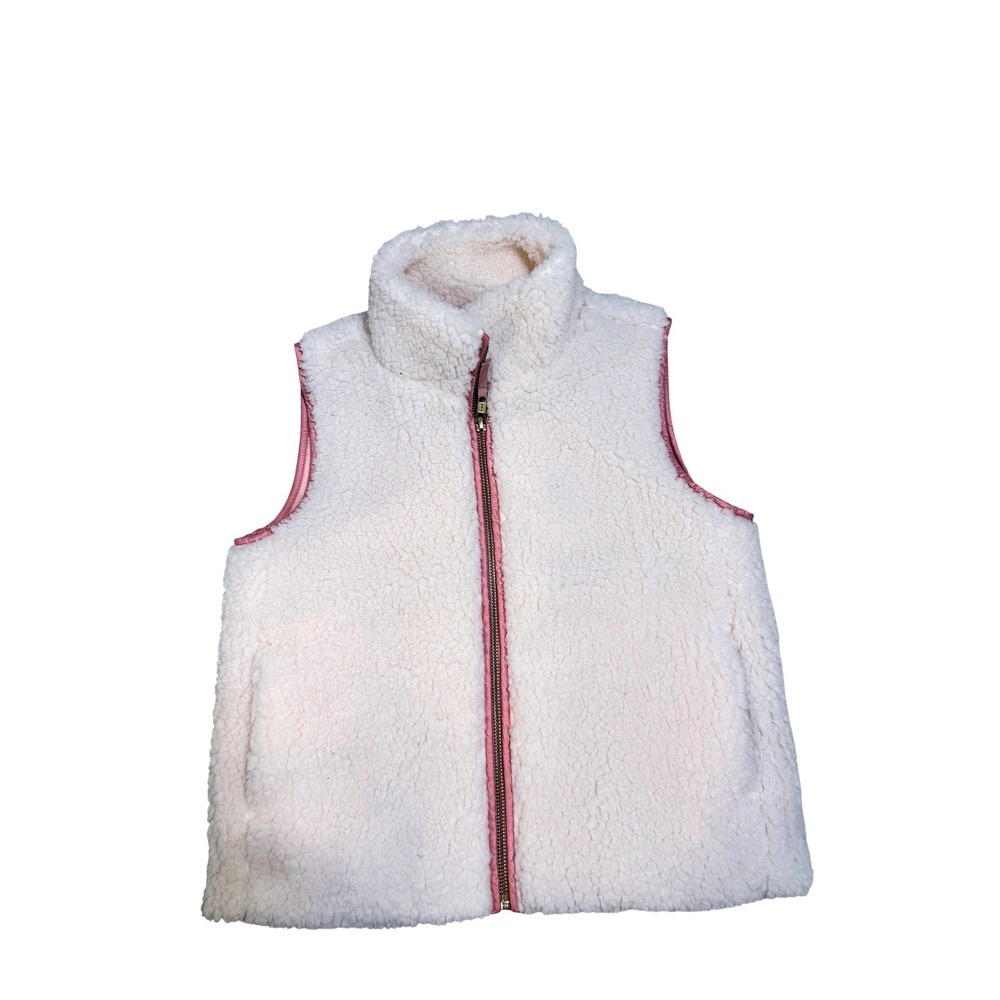 Crewcuts White Sherpa Vest Pink Trim Full Zip Kids Size M‎